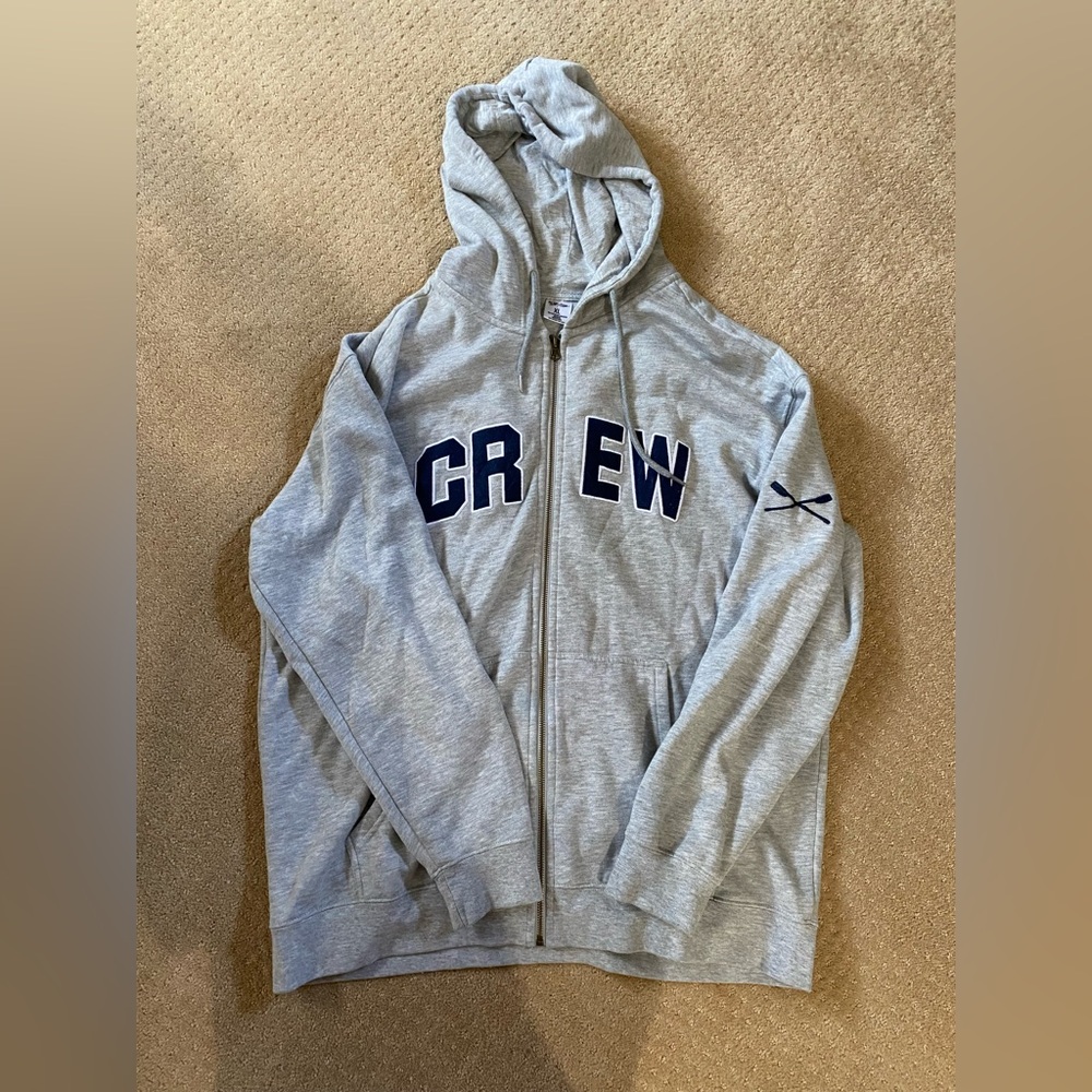 Crew Embroidered Light Gray Zip-Up Hoodie